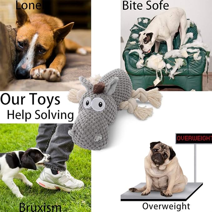 Sedioso Dog Toy, Large Dog Squeaky Toys, Stuffed Animal Dog Plush Toy for Puppy, Small, Middle, Large Dogs (Donkey(Grey)) - PAWPICO