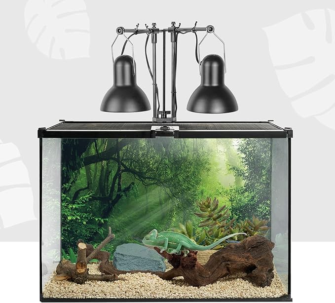BETAZOOER Reptile Dual Lamp Stand Metal Adjustable Heating Lamp Holder Light Fixture Retractable Ideal for Reptile Glass Terrarium Amphibians/Terrestrial Invertebrates Vivarium BETAZOOER
