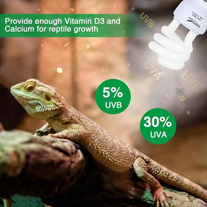 UVB Bulb for Reptiles, 5.0 13W UVA UVB Light Reptile Light Bulb, UVB Light for Rainforest Reptiles, Reptile Light Bulb for Crowned Chameleon, Green Lguana, Tree Frog, Ball Python PAWPICO