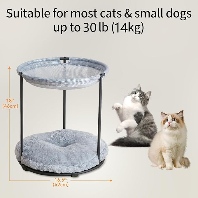 Double Cat Bed for 2 Cats Breathable Elevated Cat Beds for Indoor Cats, Round Fluffy Plush Cat Beds,18 x 16.5 x 16.5 Inch Cat Hammock Washable, Easy Assembly Cat Hammock for Multi-cat Household - PAWPICO