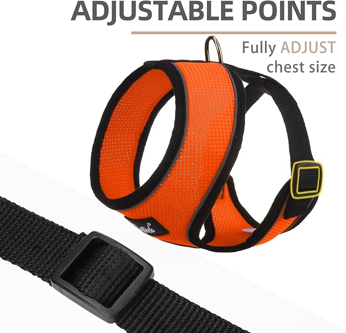 PUPTECK Soft Mesh Dog Harness and Leash Set Pet Puppy Cat Comfort Padded Vest No Pull Harnesses, Solid Orange, M PUPTECK