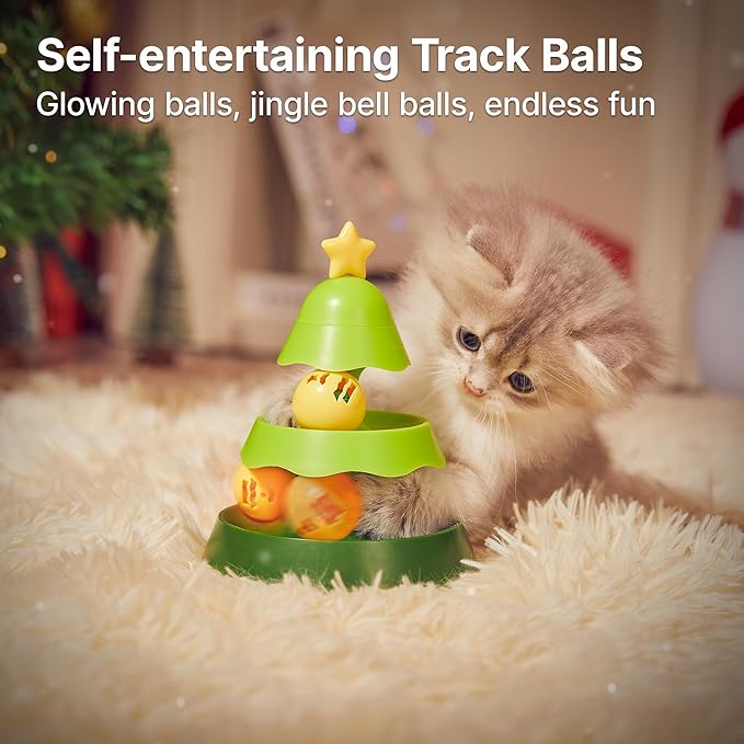 Potaroma Mini Sized Cat Toys with Catnip on Top, 2-Level Roller Turntable Two Cat Balls Interactive Indoor Kitten Physical Exercise Kitty Toys 5.5 Inches - PAWPICO