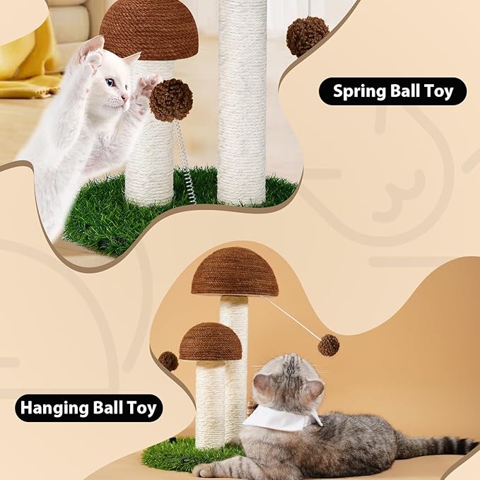 Odoland Cat Scratching Post Mushroom Natural Sisal Board Scratcher for Kitten Health and Good Behavior, Furniture Scratch Deterrent Accessories for Cats and Kitten Brown - PAWPICO