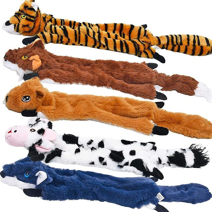 SHARLOVY Dog Squeaky Toys 5 Pack, Pet Toys Crinkle Dog Toy No Stuffing Animals Dog Plush Toy Dog Chew Toy for Large Dogs and Medium Dogs Squeeky Doggie Toys 5 Pack for Large Dogs Multi-Colored - PAWPICO