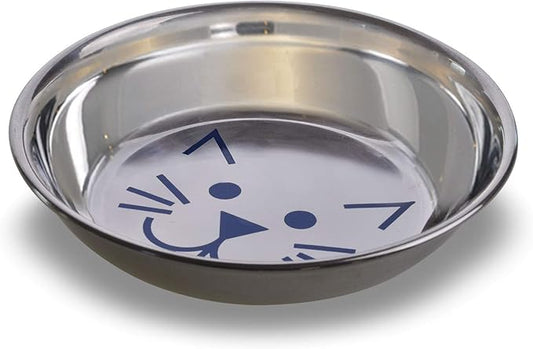 Van Ness Pets Whisker-Friendly Stainless Steel Cat Bowl, Wide Saucer Style Dish, 8 OZ, Natural - PAWPICO
