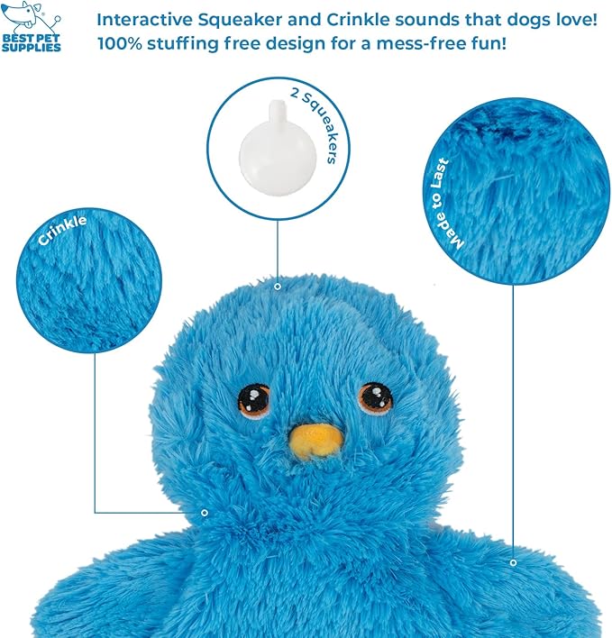 Best Pet Supplies Chicken Crinkle Plush Dog Toys for Interactive Play, Puppy and Senior Indoor Play, Colorful Chicken Toy Shape, Cute and Cuddly - Crinkle Chicken (Blue) - PAWPICO