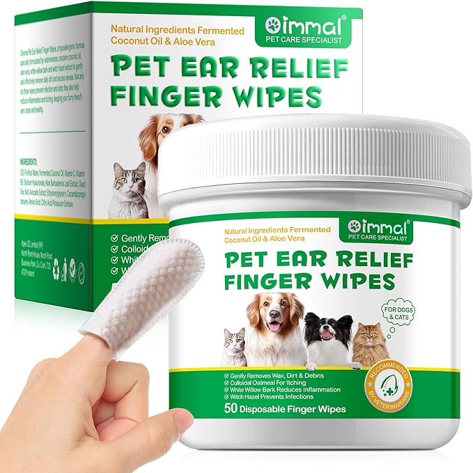 Dog Ear Cleaning Wipes, Ear Finger Wipes for Dogs & Cats Supports Soothing Dog Yeast Infection, Itchy & Inflamed Ears, Remove Ear Wax Debris & Ear Odor, Pet Ear Care Supplies Diposable Wipes - 50pcs PAWPICO