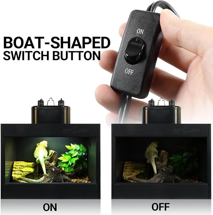 REPTI ZOO Dual Reptile Light Fixture with Dimming, Deep Dome Reptile Heat Lamp Fixture, UVB Light Dual Fixture Lamp Cap for Reptile Terrarium Tank REPTIZOO