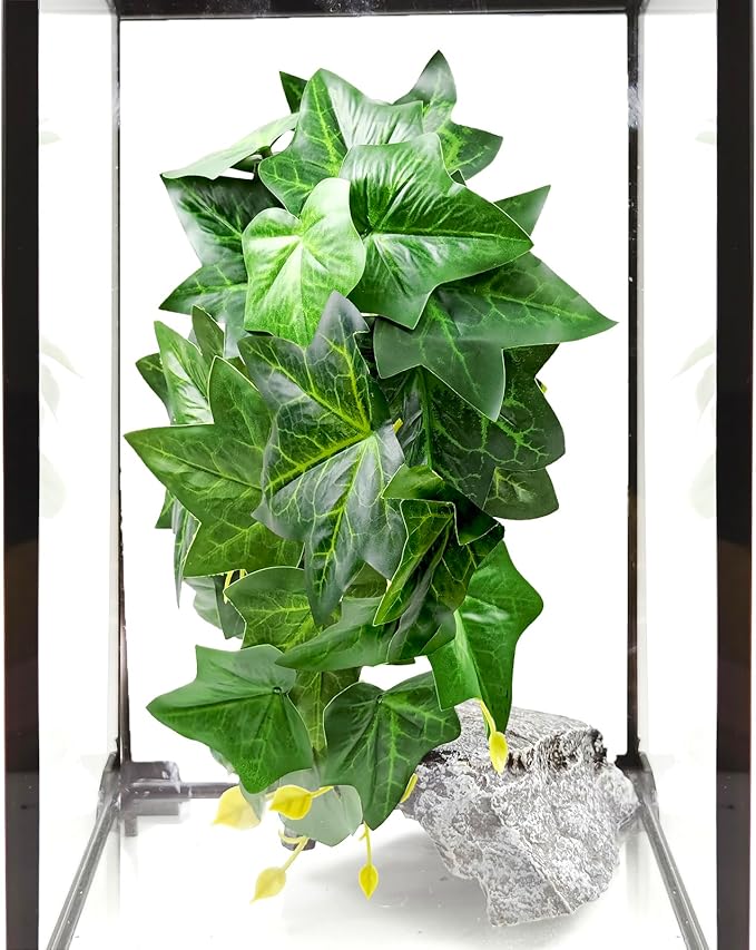 Woyrise Reptile Plants for Terrarium, Artificial Hanging Plants with Suction Cups, Amphibian Tank Habitat Decor Plastic Plant for Bearded Dragons Lizards Snake Geckos Frogs - 2Pack Green Ivy Woyrise