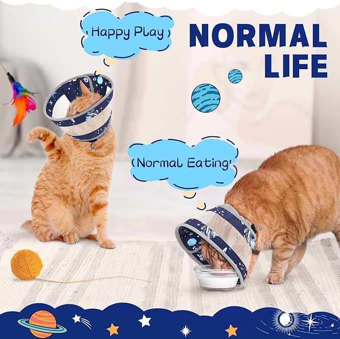 Cat Cone, Breathable Cat Cone Collar Soft, Adjustable Cat Cone to Stop Licking, Water Resistant Neck Cone for Cats with Air Mesh, Protective Cat Recovery E Collar for Cat Kitten(Star,L GoGoPaw