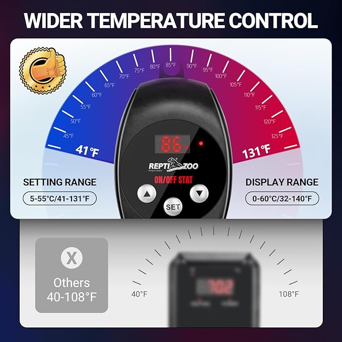 REPTI ZOO Reptile Thermostat Wide Range Temperature Controller Reptile Heat Pad Digital Thermostat Waterproof Seedling Heat Mat Thermostat for Turtles, Lizards, Frogs, Hermit Crabs, Snakes, Plants REPTIZOO