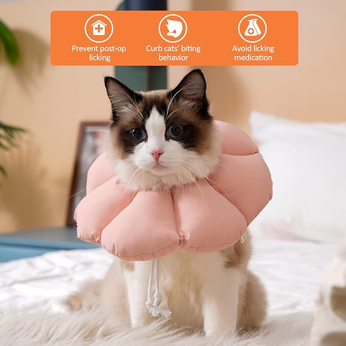 Avont Cat Cone Collar Soft, Adjustable Recovery E Collar Alternative for Cats Kittens Puppies, Elizabethan Neck Cone of Shame to Prevent Licking Biting After Surgery Protect Wounds -Pink(L) Avont