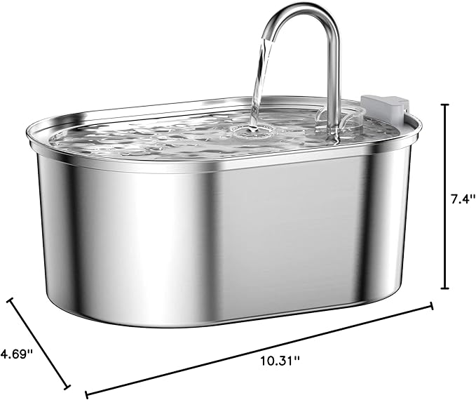 Cat Water Fountain Stainless Steel: 108oz/3,2L Pet Water Fountain - Water Fountain for Cats Inside with Quiet Pump - Dishwasher Safe Cat Fountains - Suitable for a Variety of Pets - SOOFPET - PAWPICO