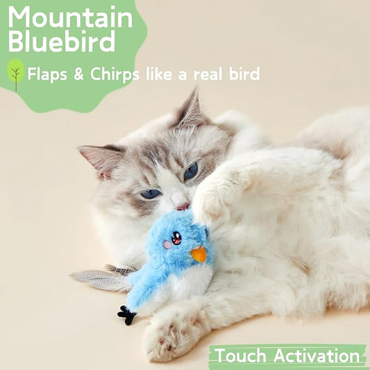 leafur Cat Toy Flapping Bird, Kitten Toys Touch Activated, Cat Enrichment Catnip Toys for Indoor Kitten (Mountain Bluebird Rechargeable) - PAWPICO