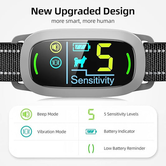 Dog Bark Collar, FAFAFROG Rechargeable Smart Collar, Anti Barking Training Collar with 5 Adjustable Sensitivity Beep Vibration Shock, Bark Collar for Large Medium Small Dogs(Grey) FAFAFROG