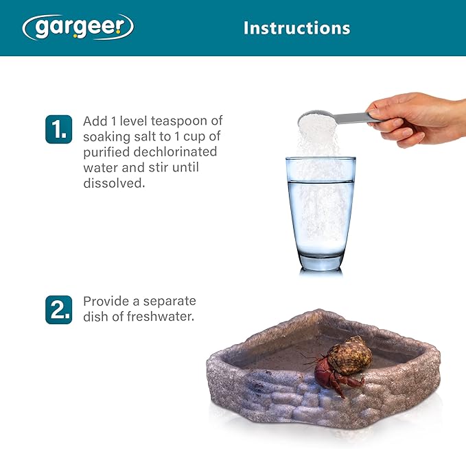 Hermit Crab Soaking Salt, Ocean-Like Environment, Includes Calcium and Trace Minerals, No additives or Harmful Ingredients. for Optimal Health and Well-Being. Made in The USA. Enjoy ! Gargeer