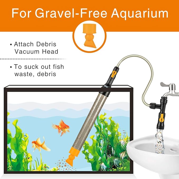 hygger Bucket-Free Aquarium Water Change Kit Fish Tank Auto Siphon Pump Gravel Cleaner Vacuum Tube with Long Hose Water Changer Maintenance Tool 25-FEET Plastic Fitting hygger