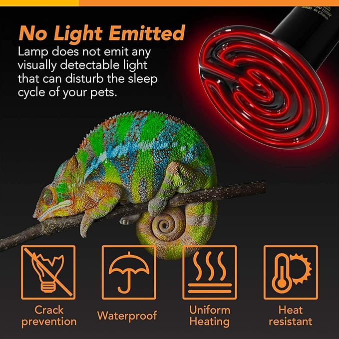 Simple Deluxe 150W Ceramic Heat Lamp Reptile Heat Emitter Heater Lamp Bulb No Light with Free Digital-Thermometer, for Pet Brooder Coop Chicken, Dragon Turtle Lizard Snake Aquarium Tank SimpleDeluxe