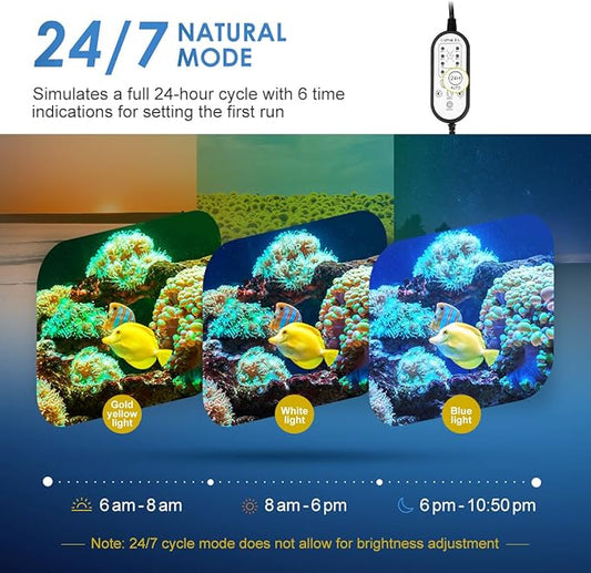 Aquarium Light,42W 24/7 Natural Mode,9 Light Modes(Water Grass Mode & 7 Colors & Cycle),Adjustable Timer and 7 Color Brightness - with Expandable Mounting Bracket for 48~54IN Fish Tank GAMALTA