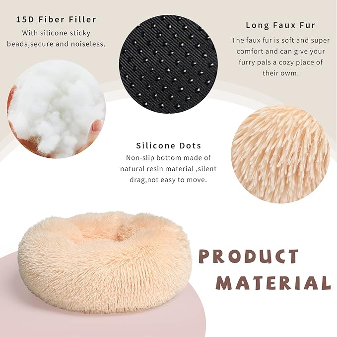 Light Brown Dog Bed Washable,Fluffy Dog Beds for Small Dogs 15 inches Donut Soft Small Pet Bed,Calming Anti Anxiety Round Fits up to 5 lbs Warm Comfort Pets Beds for Puppy Dogs Indoor - PAWPICO