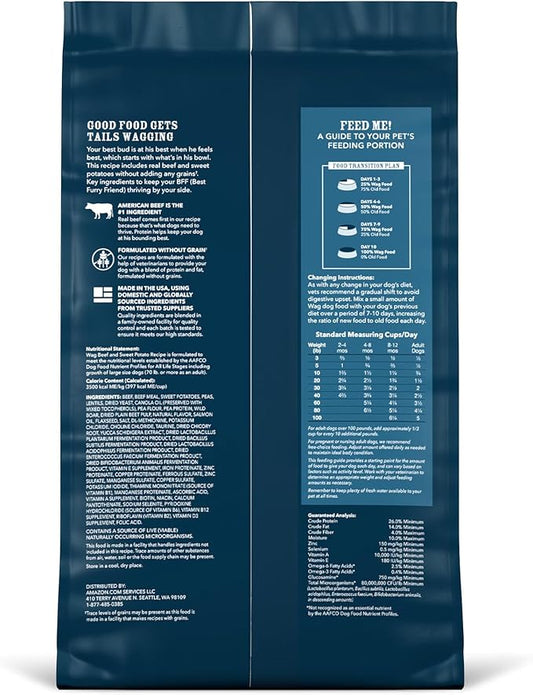Amazon Brand - Wag Dry Dog Food Beef & Sweet Potato, Grain Free 4 lb Bag - PAWPICO