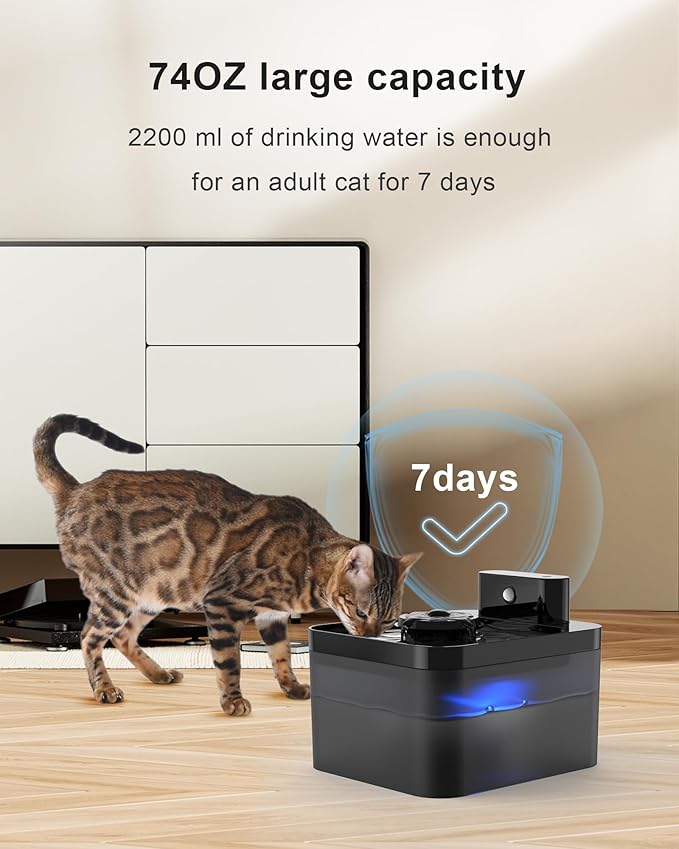 Wireless Cat Water Fountain: Pet Water Fountain Battery Operated,Cat Water Fountain with Motion Sensor,2L/67oz Automatic Cat Fountain for Drinking with Quiet Pump Inside Easy Clean BPA-Free - PAWPICO