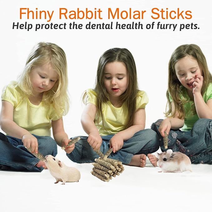 Fhiny 18 PCS Guinea Pig Chew Toys, Natural Seagrass Sweet Bamboo Molar Sticks for Teeth Bunny Chew Toys Cage Accessories for Rabbit Bunny Guinea Pig Chinchilla Hamster Fhiny
