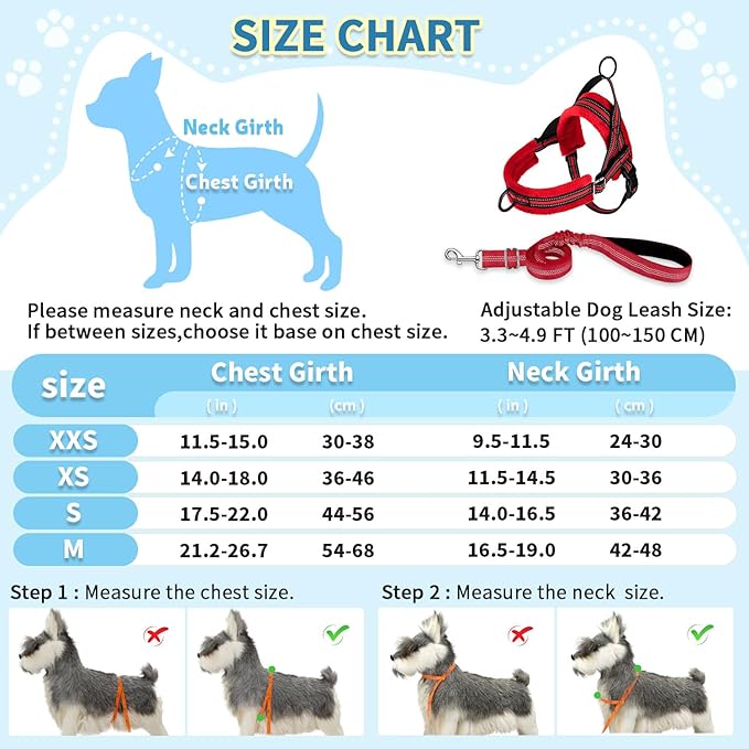 SlowTon No Pull Small Dog Harness and Leash Set, Puppy Soft Vest Harness Neck & Chest Adjustable, Reflective Lightweight Harness & Anti-Twist Pet Lead Combo for Small Medium Dogs (R-Front Clip,XS) SlowTon