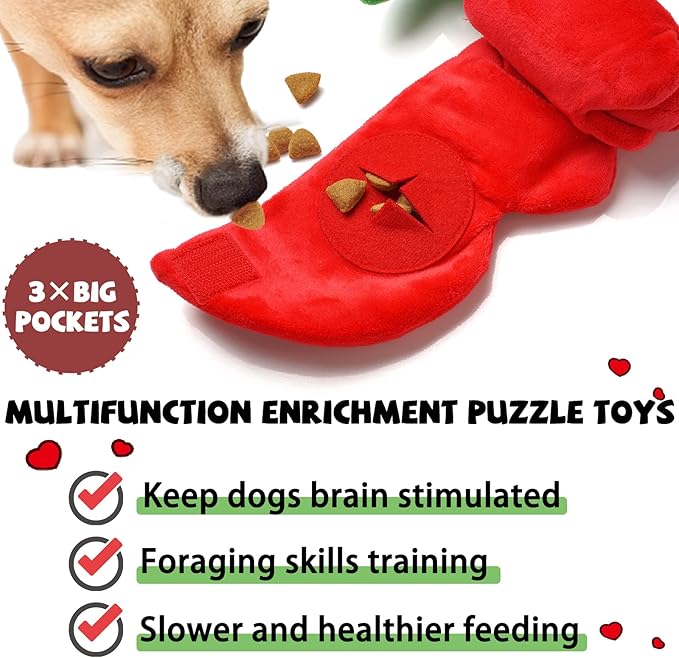 Rose Puzzle Dog Toy, Valentine's Day & Christmas Gift, Squeaky Crinkle Enrichment Snuffle Mat, for Small Medium Large Dogs & Puppies - PAWPICO