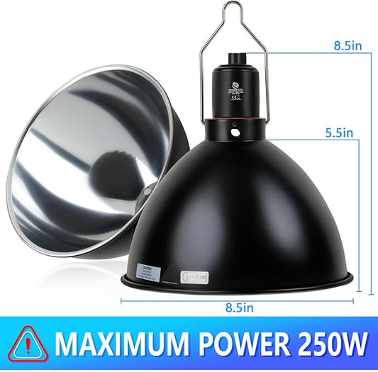 Reptile Light Fixture, 8.5 inch Optical Reflection Dome Heat Lamp Fixture, UVB Heat Basking Lamp Fixture for Amphibian Reptile Terrariums REPTIHOME