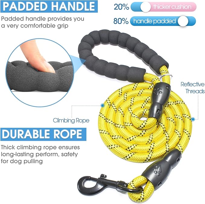 BAAPET 2/4/5/6 FT Dog Leash with Comfortable Padded Handle and Highly Reflective Threads for Small Medium and Large Dogs (6FT-1/2'', Yellow) BAAPET