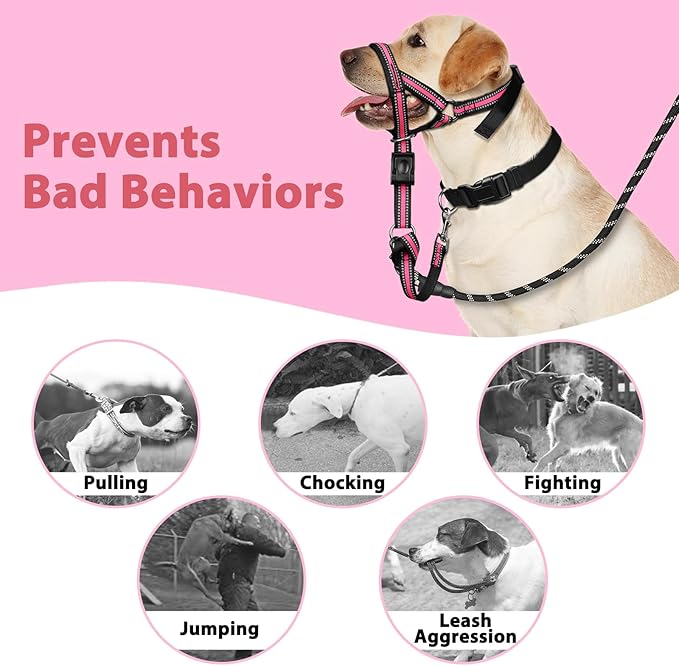 BARKLESS Soft Dog Head Collar, Padded No Pull Head Halter, Training Nose Leash with Safety Link for Medium Large Dogs, Adjustable Muzzle Leash, Easy Control for Walking Barkless