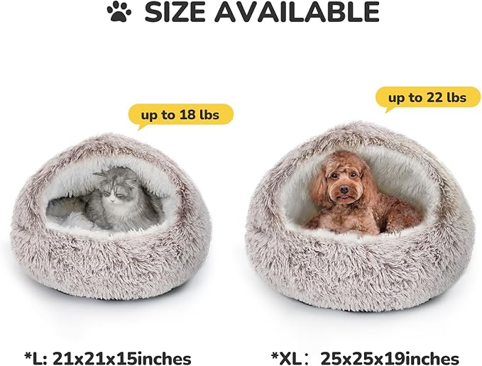 CATISM Cat Bed, Plush Hooded Cat Beds for Indoor Cats, Calming Cat Nest, Self Warming Cat Bed Cave, Cozy Cat Pod for Indoor Cat or Small Dog, Removable Washable Cat Cove with Non-Slip Bottom - PAWPICO