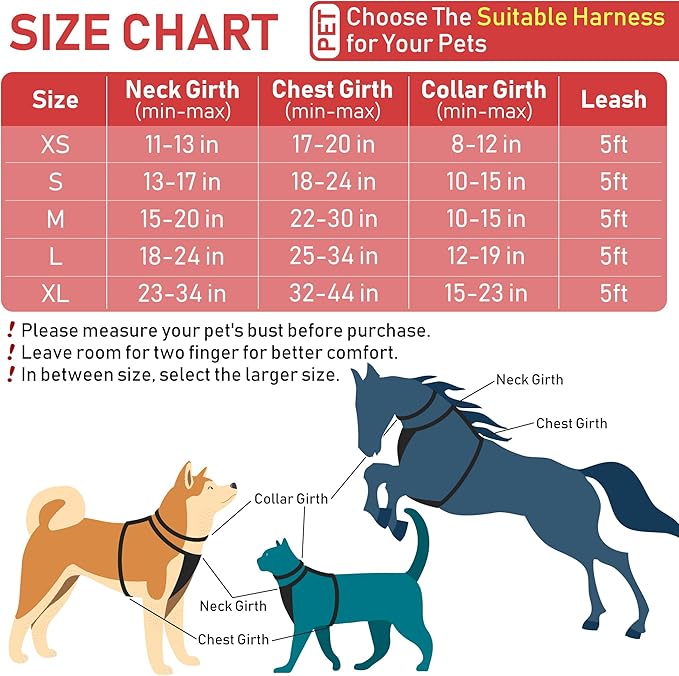 GAMUDA Dog Harness Collar and Leash Set, Dog Harness, No Chock No Pull Adjustable Vest Harnesses Plaid Reflective for Medium Dog, Cat, Small Horse, Small Bull and Pig (Red, XL) GAMUDACollarsCollection