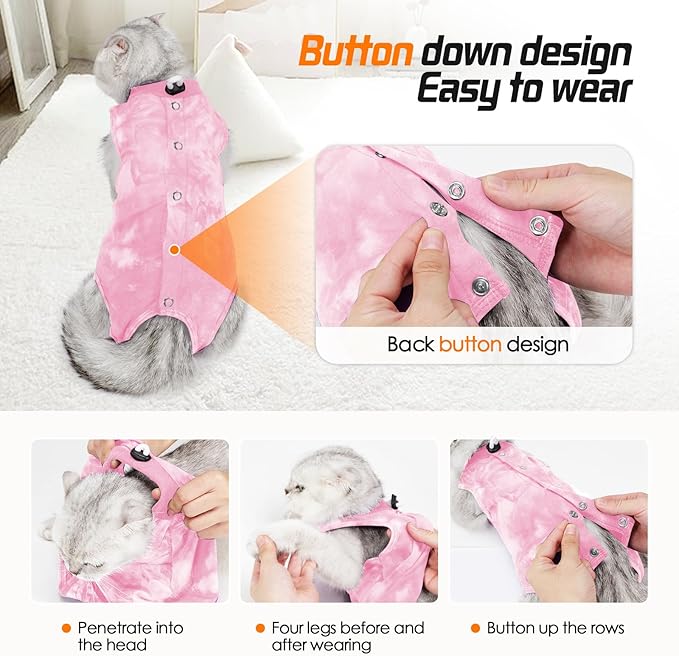 Cat Recovery Suit for Abdominal Wounds or Skin Diseases, Breathable Cat Surgery Recovery Suit E-Collar Alternative for Cats, After Surgery Wear Surgical Suit for Cats Anti Licking Wounds Kodervo