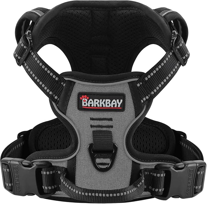 BARKBAY Dog Harness No Pull for Large Dogs - Adjustable, Reflective, Comfortable, No Choke, Heavy-Duty - Perfect for Outdoor Training, Walking, and Hiking - Strong & Durable - L & Dark Grey BARKBAY