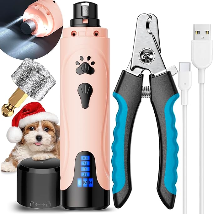 YABIFE Dog Nail Grinder, Dog Nail Trimmers and Clippers Kit, Super Quiet, Rechargeable, for Small Large Dogs Cats Toenail Claw Grooming,3 Speeds, 1 Extra Grinding Wheel - PAWPICO