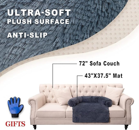 Tinaco Luxurious Calming Dogs/Cats Bed Mats, Washable Removable Couch Cover, Plush Long Fur Mat for Pets, Waterproof Lining, Perfect for Small, Medium and Large Dogs and Cats (Dark Gray, XL) - PAWPICO