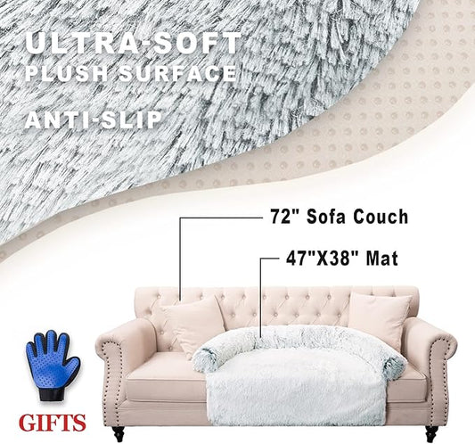 Tinaco Luxurious Calming Dogs/Cats Bed Mats, Washable Removable Couch Cover, Plush Long Fur Mat for Pets, Waterproof Lining, Perfect for Small, Medium and Large Dogs and Cats (Gradient Gray, XXL) - PAWPICO