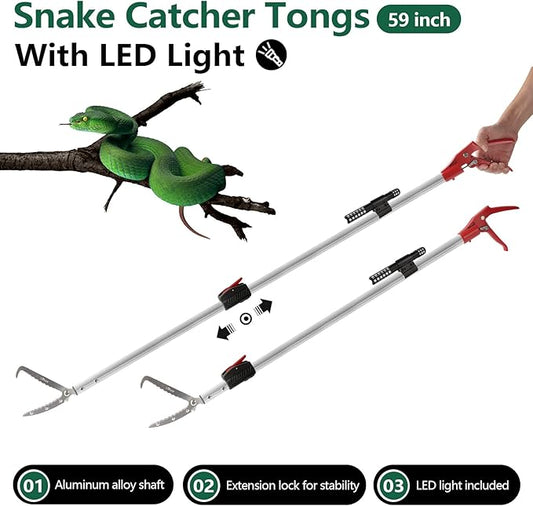 Snake Catcher Tongs Grabber Rattle Heavy Duty with 43 inch to 59 inch Telescopic Pole Professional+Heated+Jacket