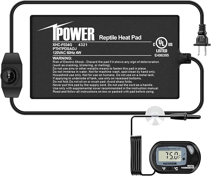 iPower 4 by 7-Inch Reptile Heat Mat with Temperature Adjustable Controller Knob, LCD Digital Aquarium Thermometer, Under Tank Warmer Terrarium Heat Pad for Reptiles and Amphibians iPower