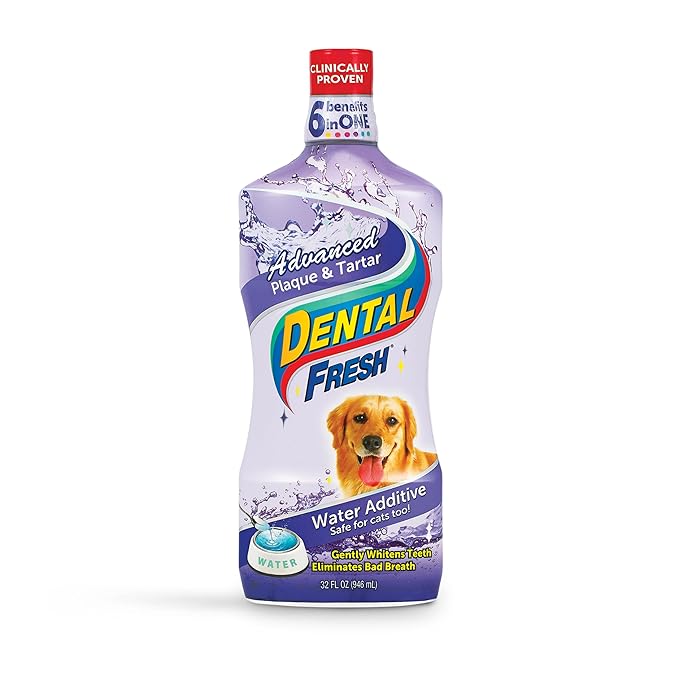 Dental Fresh Advanced Plaque and Tartar Water Additive, 32oz – Dog Teeth Cleaning Formula to Freshen Breath and Improve Overall Oral Health DentalFresh