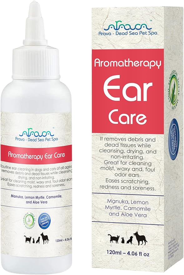Arava Natural Dog Ear Infection Treatment -First Aid in Acute & Chronic Inflammations - Anti Itch Effective Ear Cleaner - Pet Otic Aromatherapy Ear Care Solution Arava-DeadSeaPetSpa