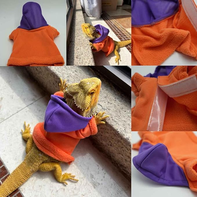 Lizards Clothes for Bearded Dragon Cotton Hoodies Leopard Gecko Costume, Reptile Hoodies Apparel for Skin Protection TTMIMIK