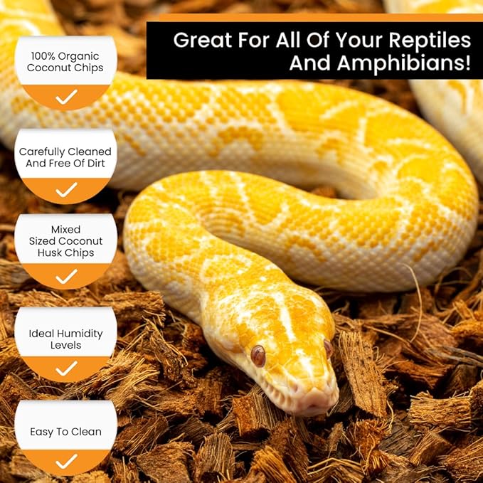 ReptiChip Reptile Bedding Loose Coconut Chip 36 Quart 4 Pack Coco Husk Substrate Mulch for Snake Habitat, Ball Python Terrarium, Turtle Tanks, Tortoise Enclosure ReptiChipPremiumSubstrate