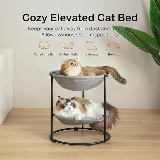 Double Cat Bed,Cat Beds for Indoor Cats, 2 Layers Elevated Cat Beds, Breathable Cat Beds & Furniture,18 x 16.5 x 16.5 Inch Outdoor Cat Bed (2 Large) - PAWPICO