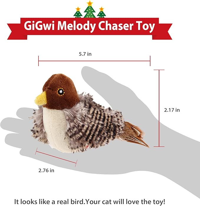 Gigwi Chirping Bird Cat Toys for Indoor Cats, Interactive Cat Toy with Real Electronic Squeaky Sound and Feather, Kitten Toys Automatic Cat Toy for Cat Exercise & Kicker to Self Play, Relieve Boredom - PAWPICO