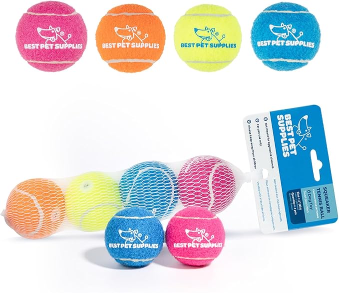 Best Pet Supplies Squeaky Tennis Toys for Dogs, 4-Pack, Heavy-Duty Interactive Pet Toys for Throwing and Fetching, Supports Exercise and Natural Behavior Training, Durable - Small - PAWPICO
