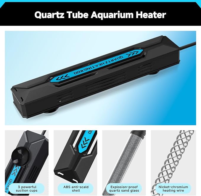 AQQA Aquarium Heater, 300W/500W/800W/1000W Submersible Fish Tank Heater with Rapid Heating Quartz Tubes and Precise Dual Digital Display Controller for Up to 200 Gallon Seawater Freshwater Fish Tank AQQA
