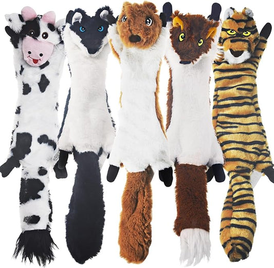 SHARLOVY Dog Squeaky Toys 5 Pack, Pet Toys Crinkle Dog Toy No Stuffing Animals Dog Plush Toy Dog Chew Toy for Large Dogs and Medium Dogs Squeeky Doggie Toys 5 Pack for Large Dogs Multi-Colored - PAWPICO